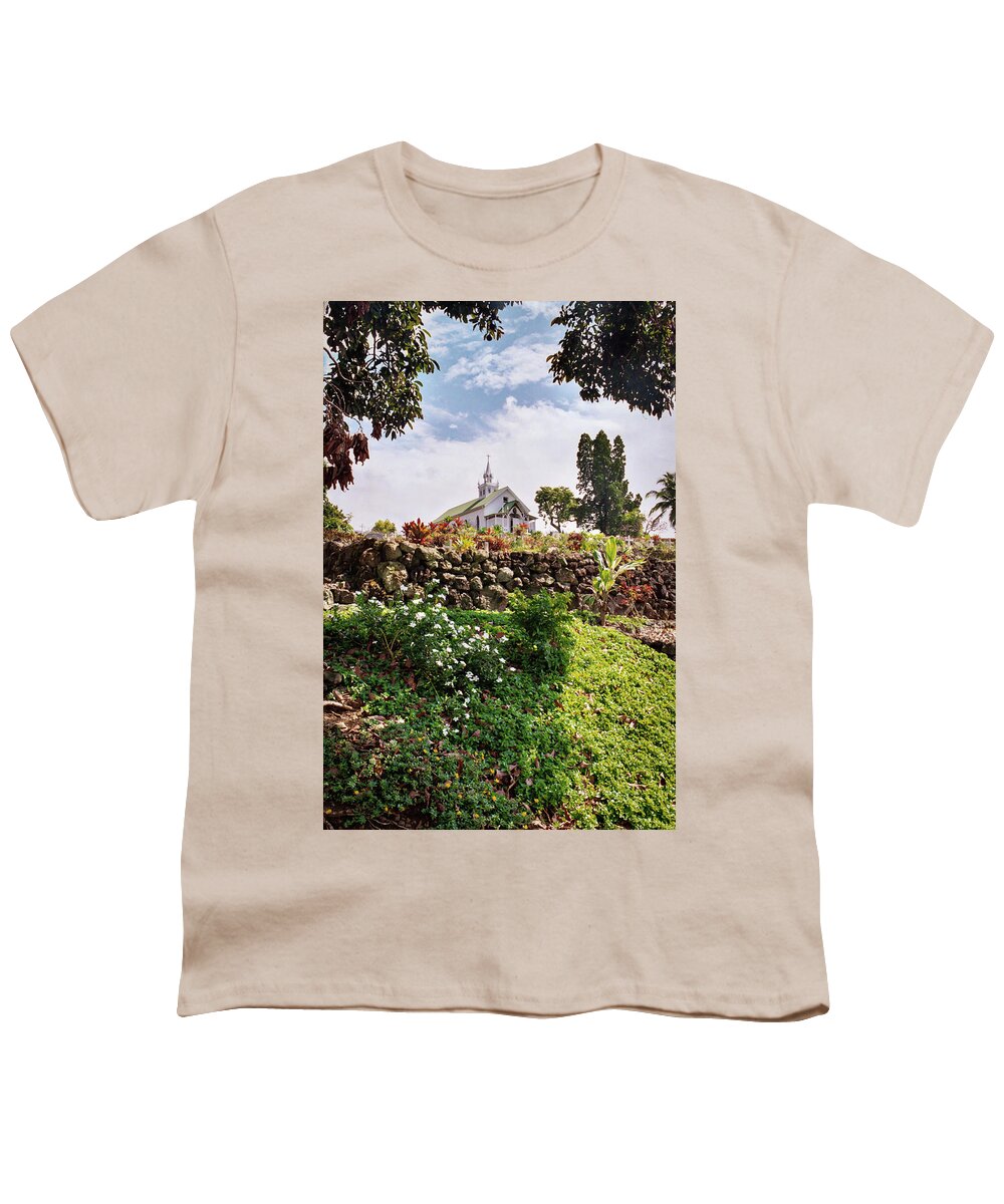 Church Youth T-Shirt featuring the photograph Saint Benedict Painted Church Hawaii 2005 Kodak by Mary Lee Dereske