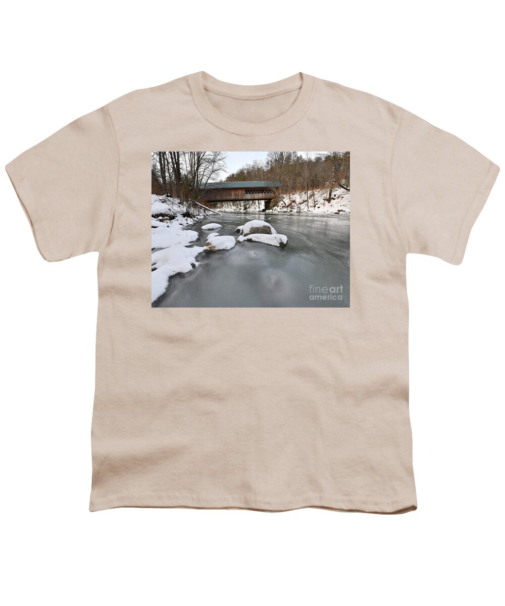Snow Youth T-Shirt featuring the photograph Snow and Ice Under the Bridge by Steve Brown