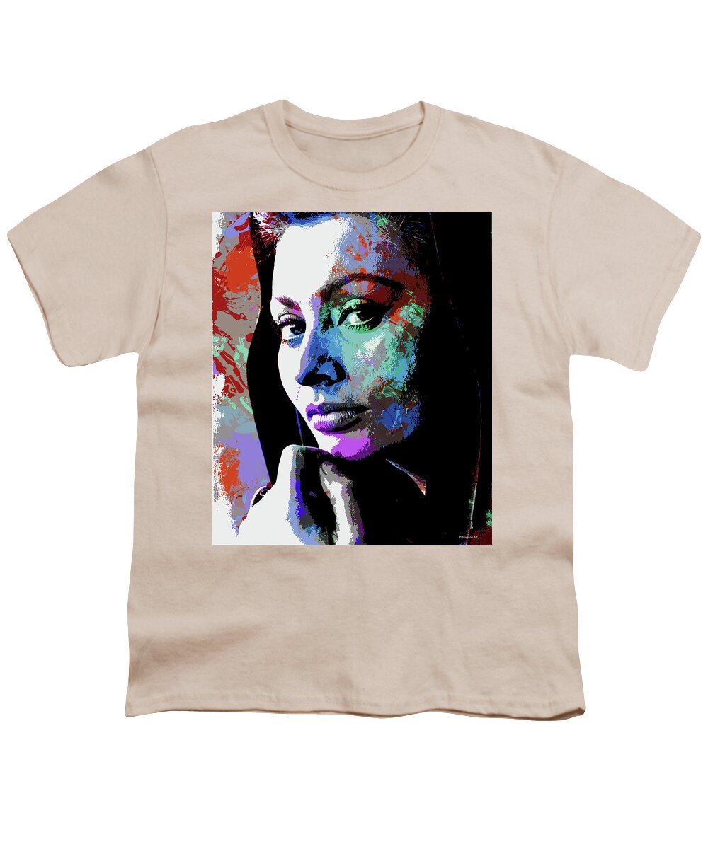 Sophia Loren Youth T-Shirt featuring the digital art Sophia Loren psychedelic portrait by Movie World Posters