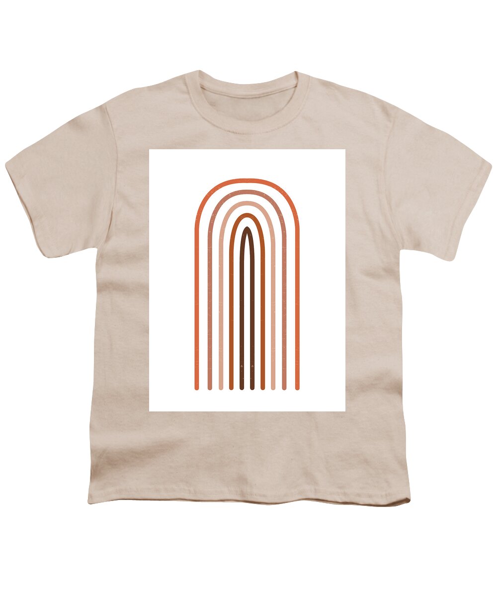 Terracotta Youth T-Shirt featuring the mixed media Terracotta Abstract 29 - Modern, Contemporary Art - Abstract Organic Shapes - Brown Arches - Minimal by Studio Grafiikka