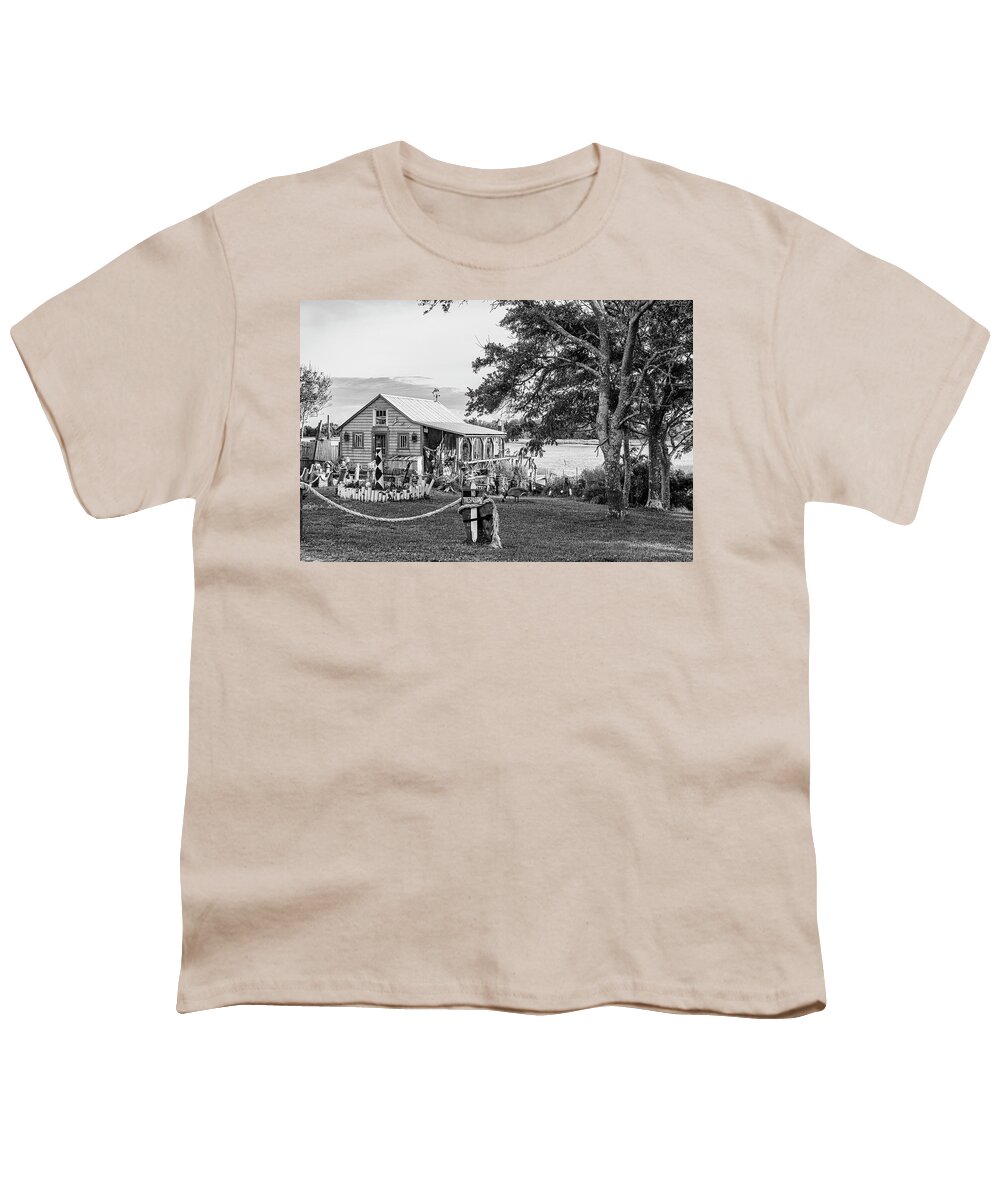 Fish House Youth T-Shirt featuring the photograph The Beaufort North Carolina Fish House on Taylor's Creek by Bob Decker