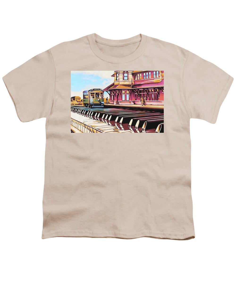 Mural Youth T-Shirt featuring the painting Trolley Tune by Tim Heimdal