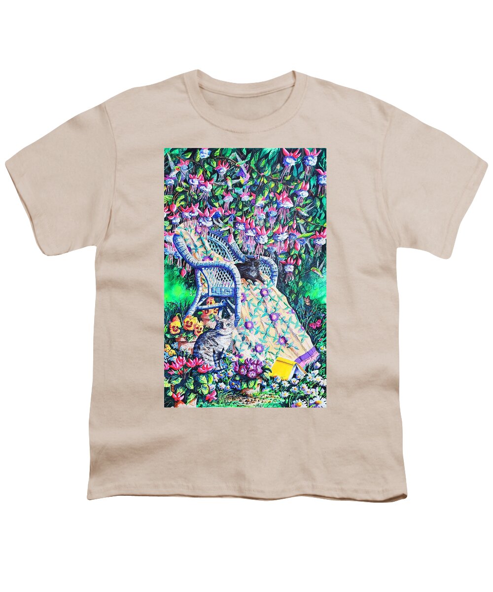 Fuchsia Youth T-Shirt featuring the painting Under the Fuchsia by Diane Phalen