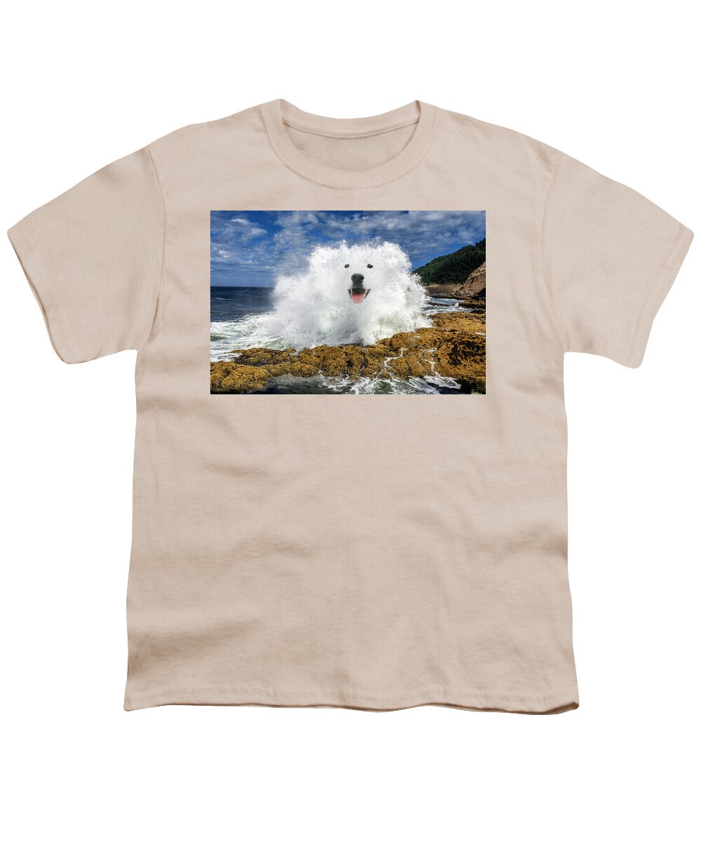 Smiling Dog Youth T-Shirt featuring the digital art Waterdog by Pelo Blanco Photo
