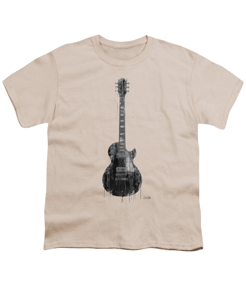 Guitar Youth T-Shirt featuring the digital art While My Guitar Gently Weeps - Black and White by Nikki Marie Smith