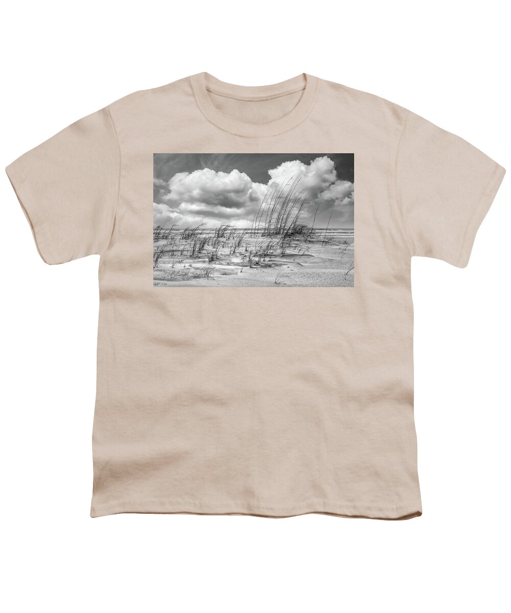 Clouds Youth T-Shirt featuring the photograph White Clouds over White Sands in Black and White by Debra and Dave Vanderlaan