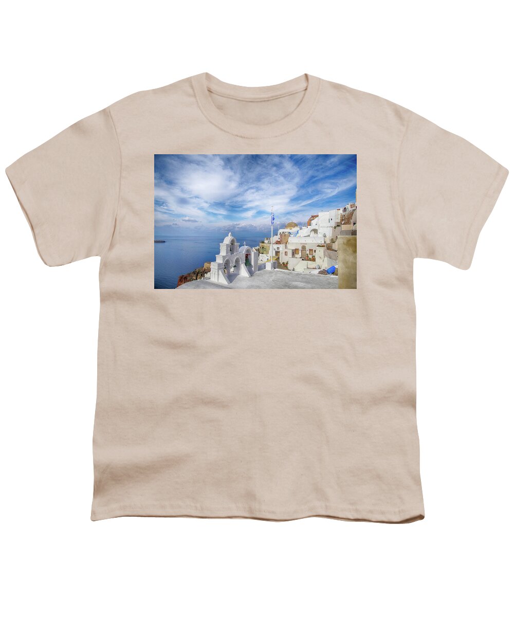 Greek Youth T-Shirt featuring the photograph Whitewashed Greek Orthodox church by Steve Estvanik