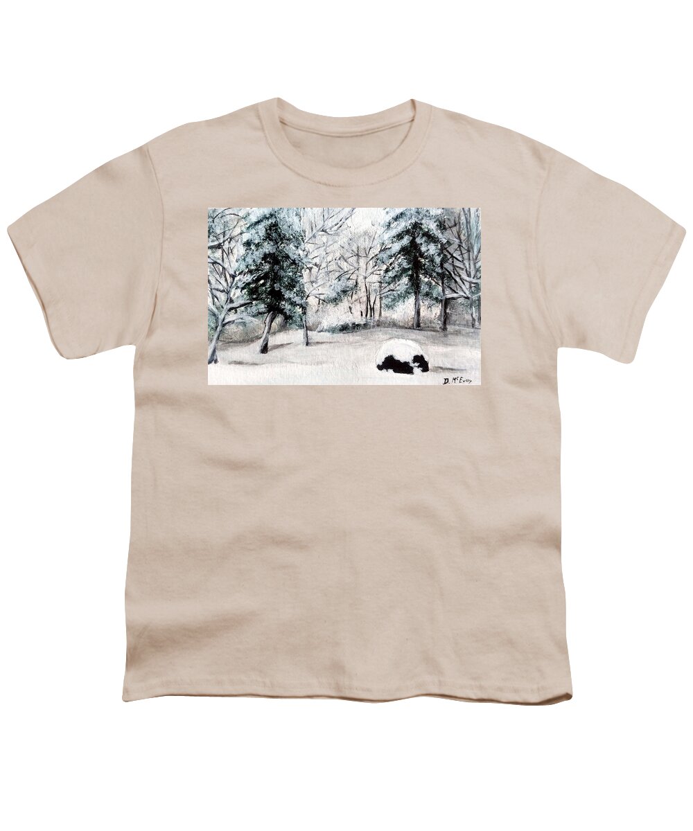 Winter Youth T-Shirt featuring the painting Winter in Weatogue by Dani McEvoy