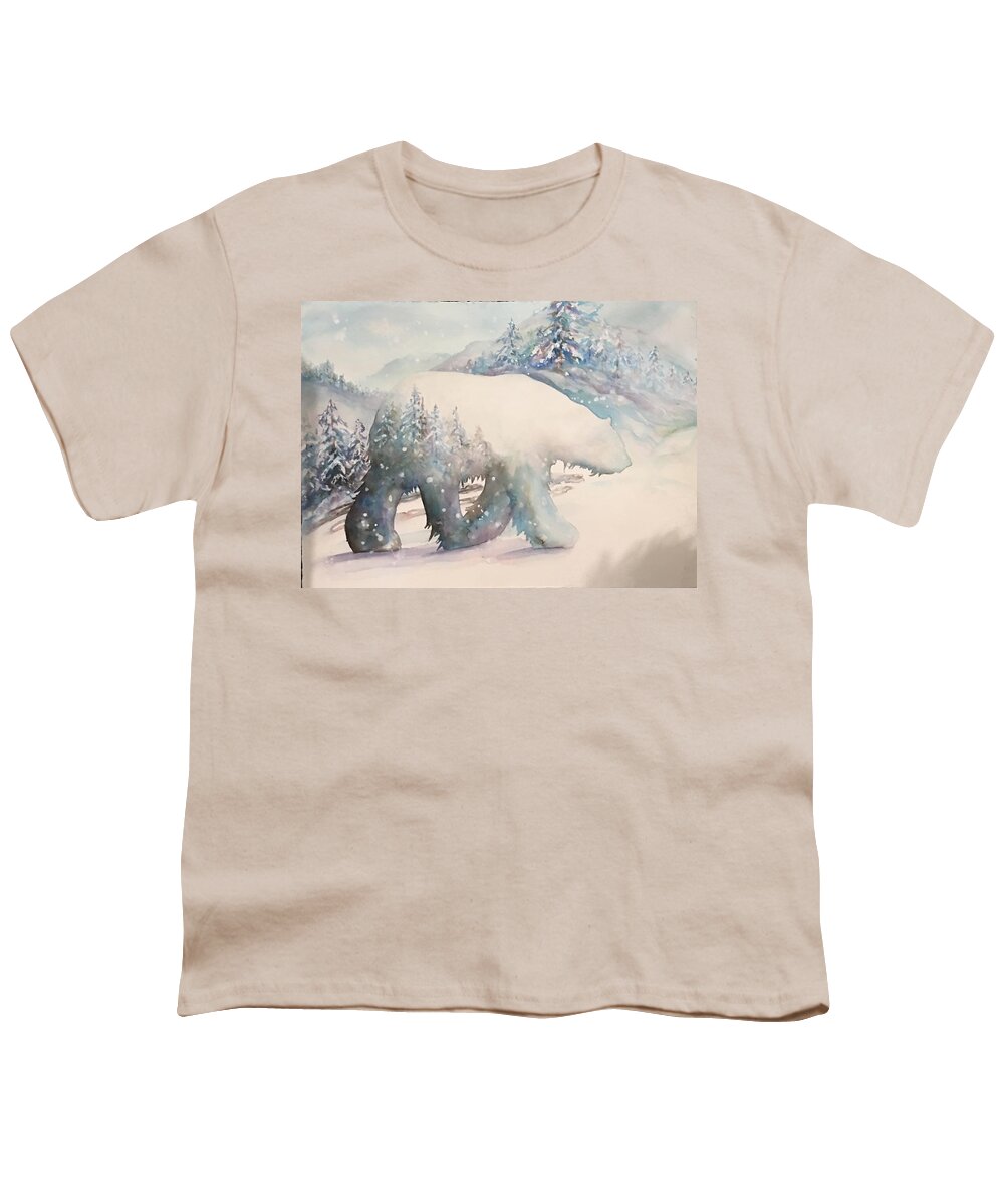 Polar Bear Youth T-Shirt featuring the painting Winter wanderer by Debbie Hornibrook