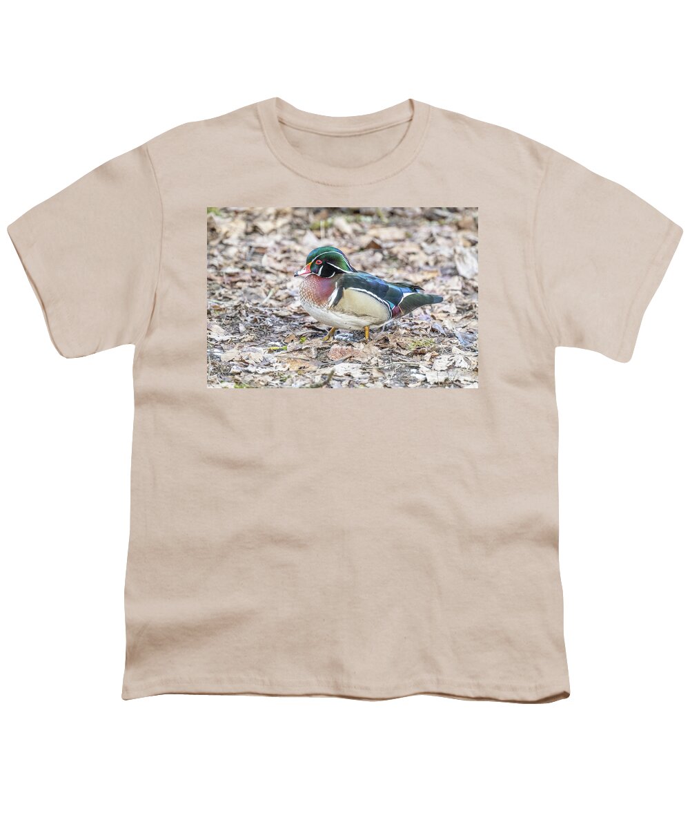 Wood Duck Youth T-Shirt featuring the photograph Wood Duck in the Leaves by Jerry Cahill