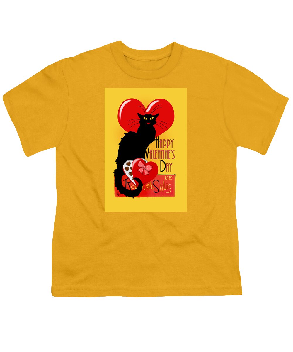 Le Chat Noir Youth T-Shirt featuring the digital art Le Chat Noir Valentine by Gravityx9 Designs