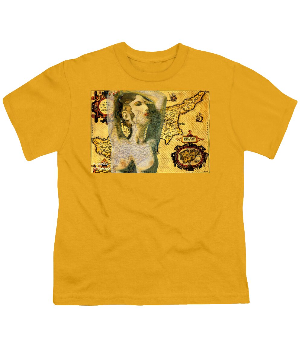 Augusta Stylianou Youth T-Shirt featuring the digital art Ancient Cyprus Map and Aphrodite #7 by Augusta Stylianou