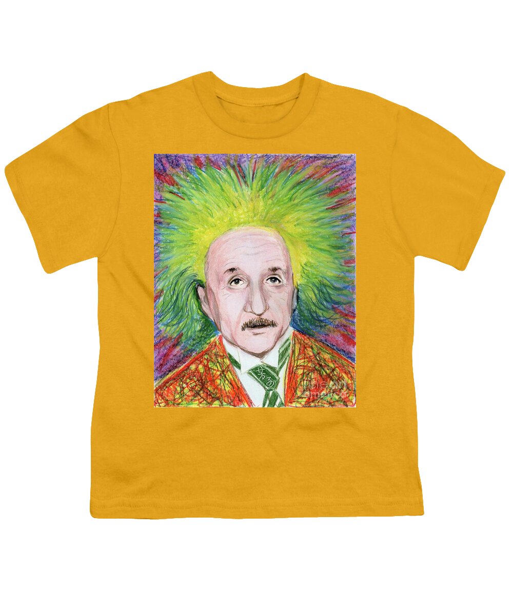 Albert Einstein Youth T-Shirt featuring the drawing Albert Einstein by Yoshiko Mishina