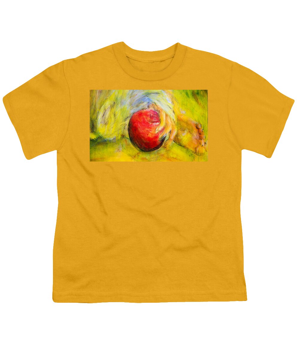 Apple Youth T-Shirt featuring the painting Eve's Apple Abstract by Nik Helbig