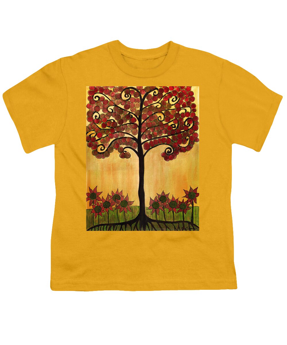 Tree Youth T-Shirt featuring the painting Happy Tree In Red by Lee Owenby