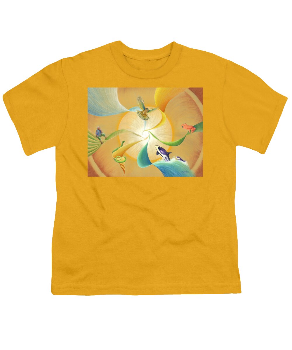 Hawk Youth T-Shirt featuring the drawing Hawk Above Whale Below by Robin Aisha Landsong