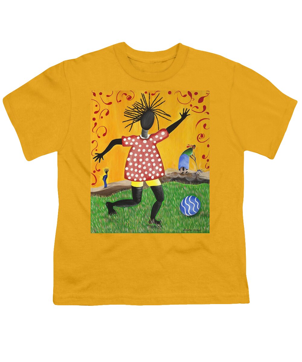 Black Art Youth T-Shirt featuring the painting Joy's Promise by Patricia Sabreee