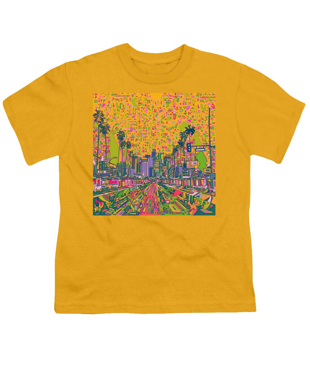 Los Angeles Youth T-Shirt featuring the painting Los Angeles Skyline Abstract by Bekim M