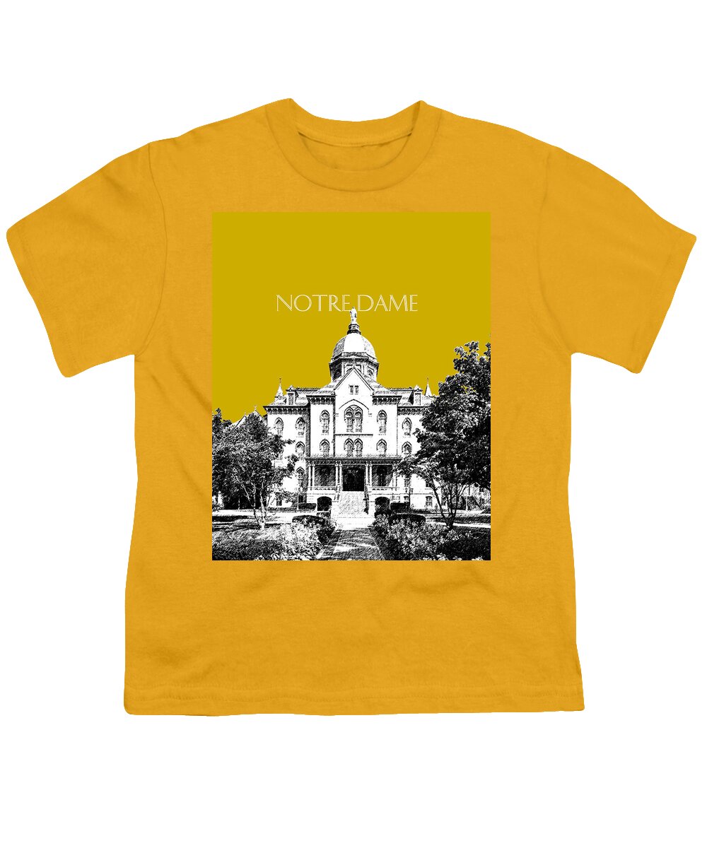 Architecture Youth T-Shirt featuring the digital art Notre Dame University Skyline Main Building - Gold by DB Artist