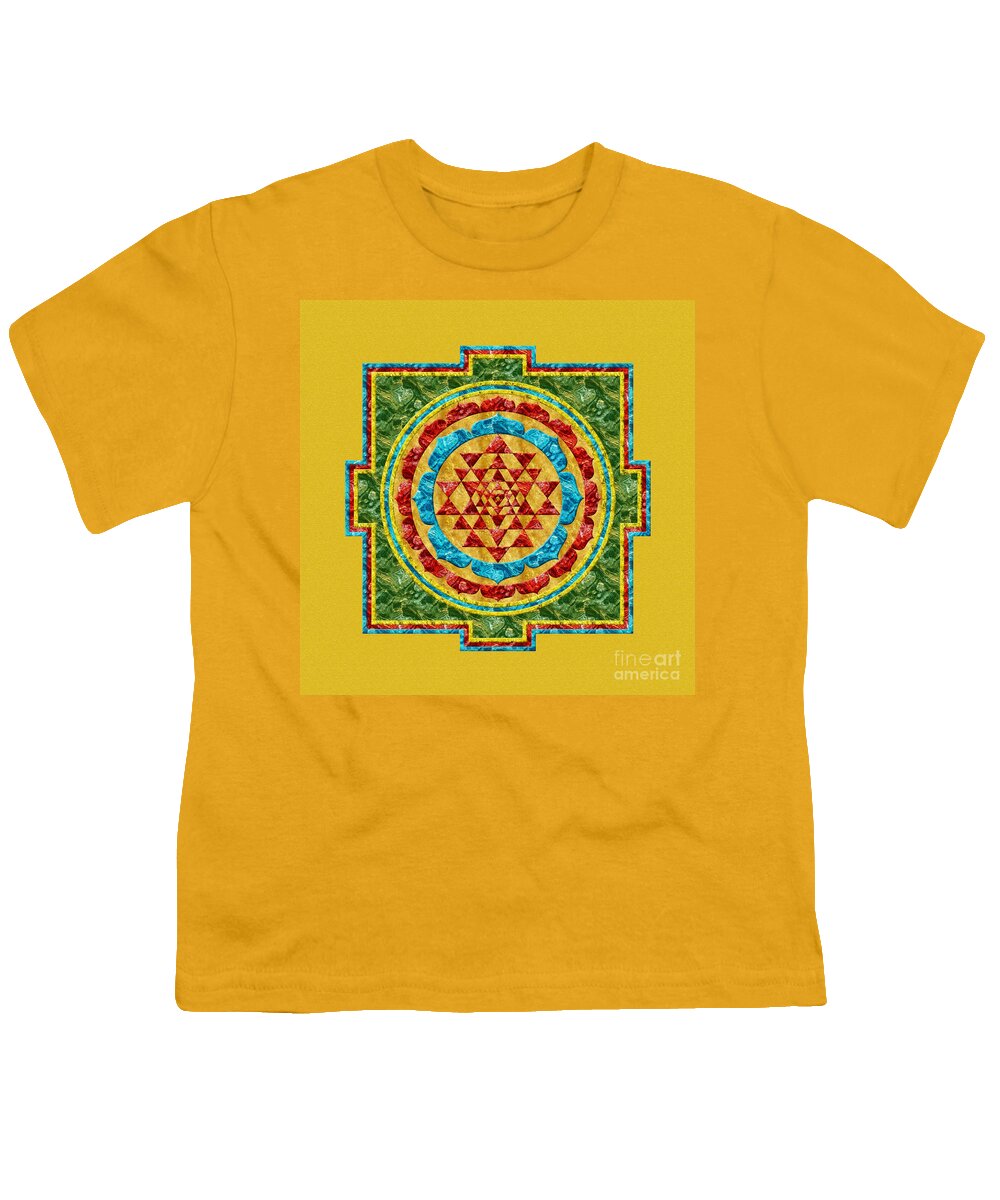 Sri Yantra Youth T-Shirt featuring the digital art Sri Yantra in Green by Olga Hamilton