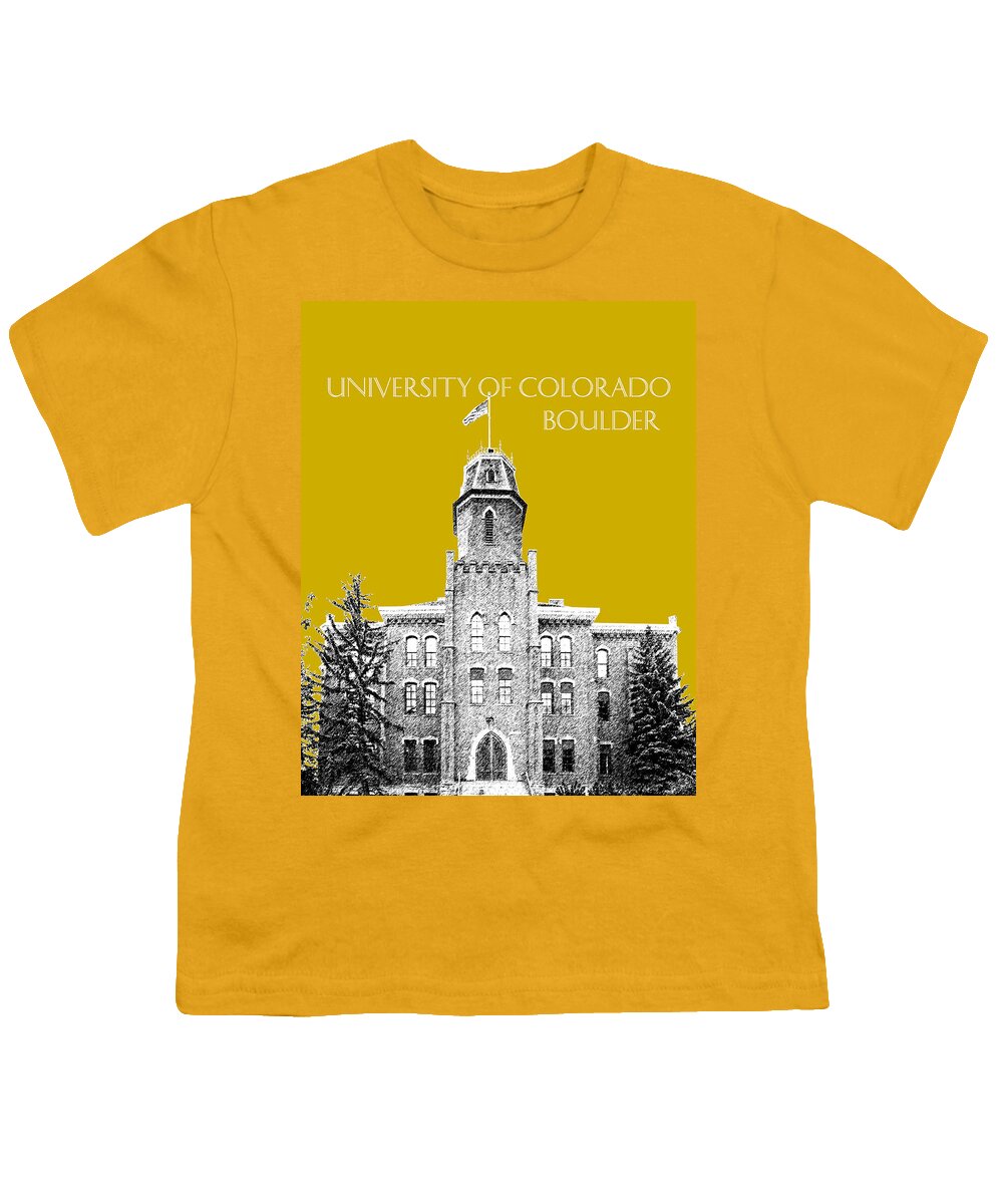University Youth T-Shirt featuring the digital art University of Colorado Boulder - Gold by DB Artist