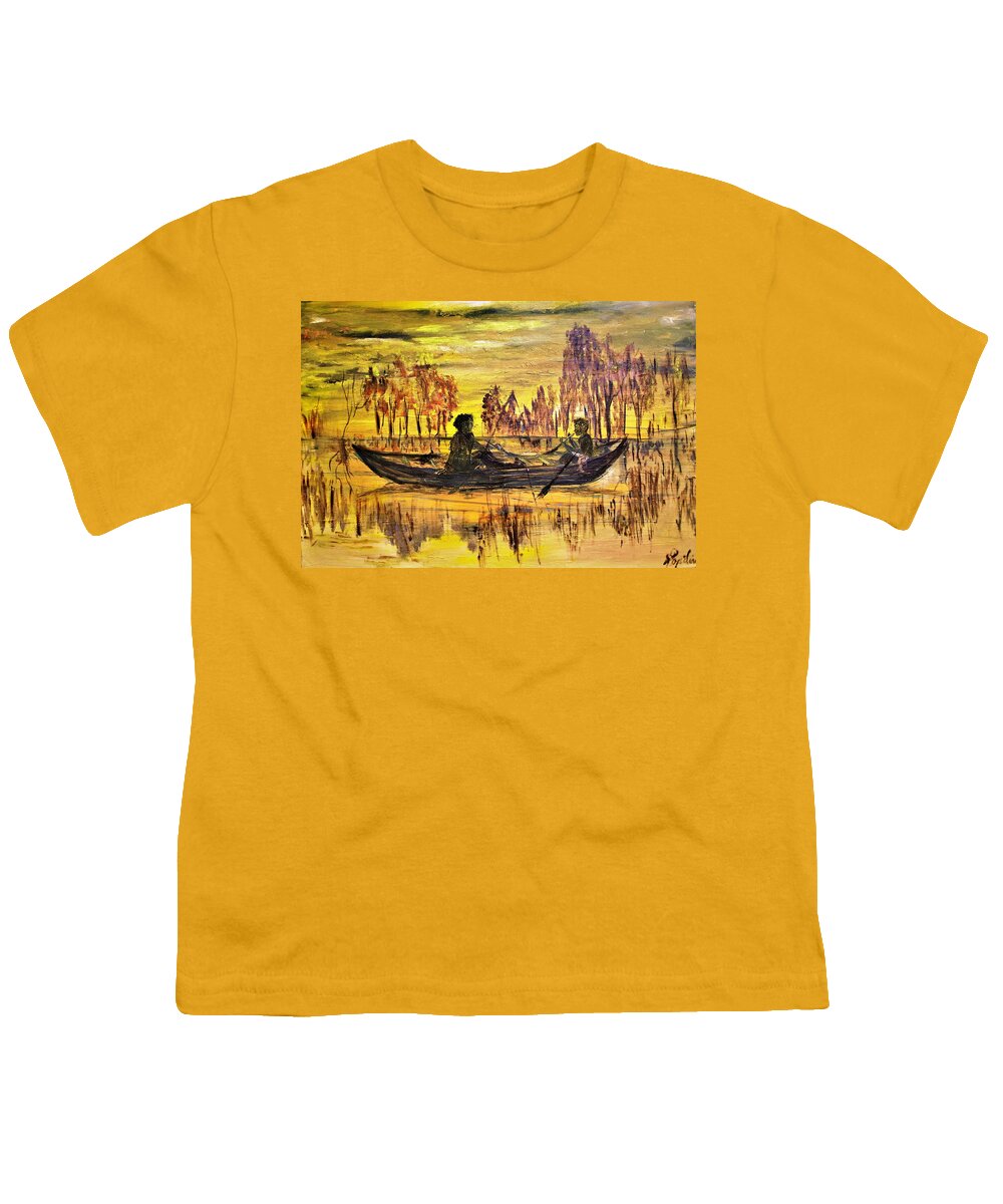 Sunset Youth T-Shirt featuring the painting Going Fishing by Evelina Popilian