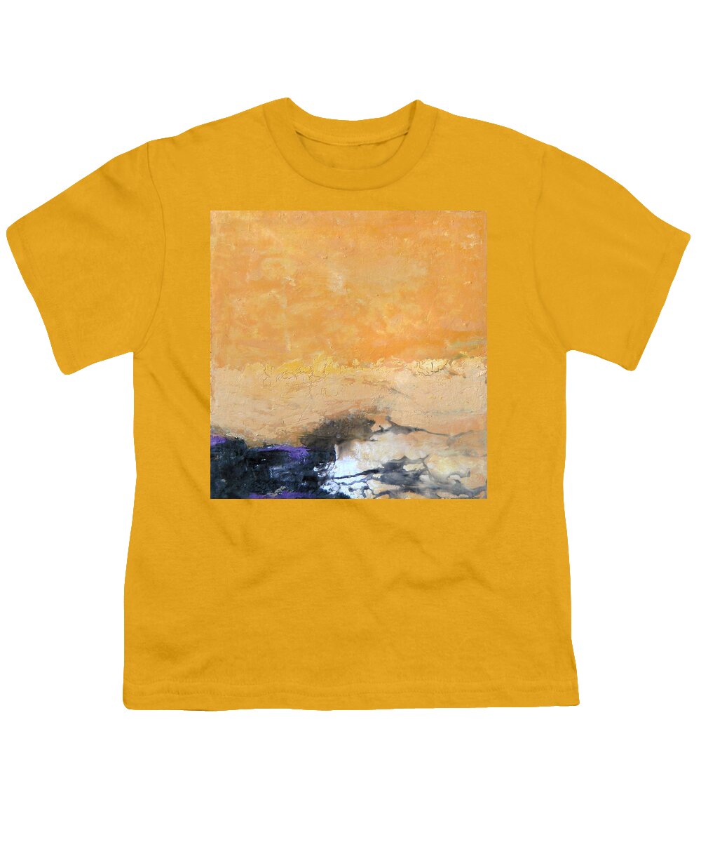 Abstract Youth T-Shirt featuring the painting Untitled Abstract - amber peach with violet by Kathleen Grace