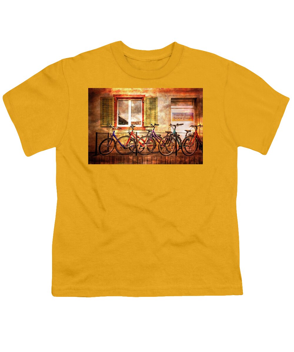 Bike Youth T-Shirt featuring the photograph Bicycle Line-Up by Debra and Dave Vanderlaan