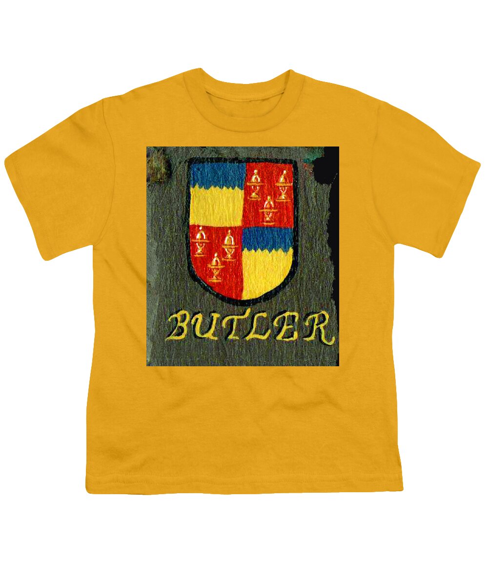 Butler Youth T-Shirt featuring the painting Butler Family Shield by Barbara McDevitt