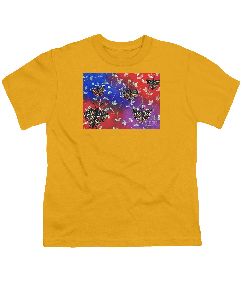 Butterfly Youth T-Shirt featuring the painting Butterfly Family Tree by Karen Jane Jones