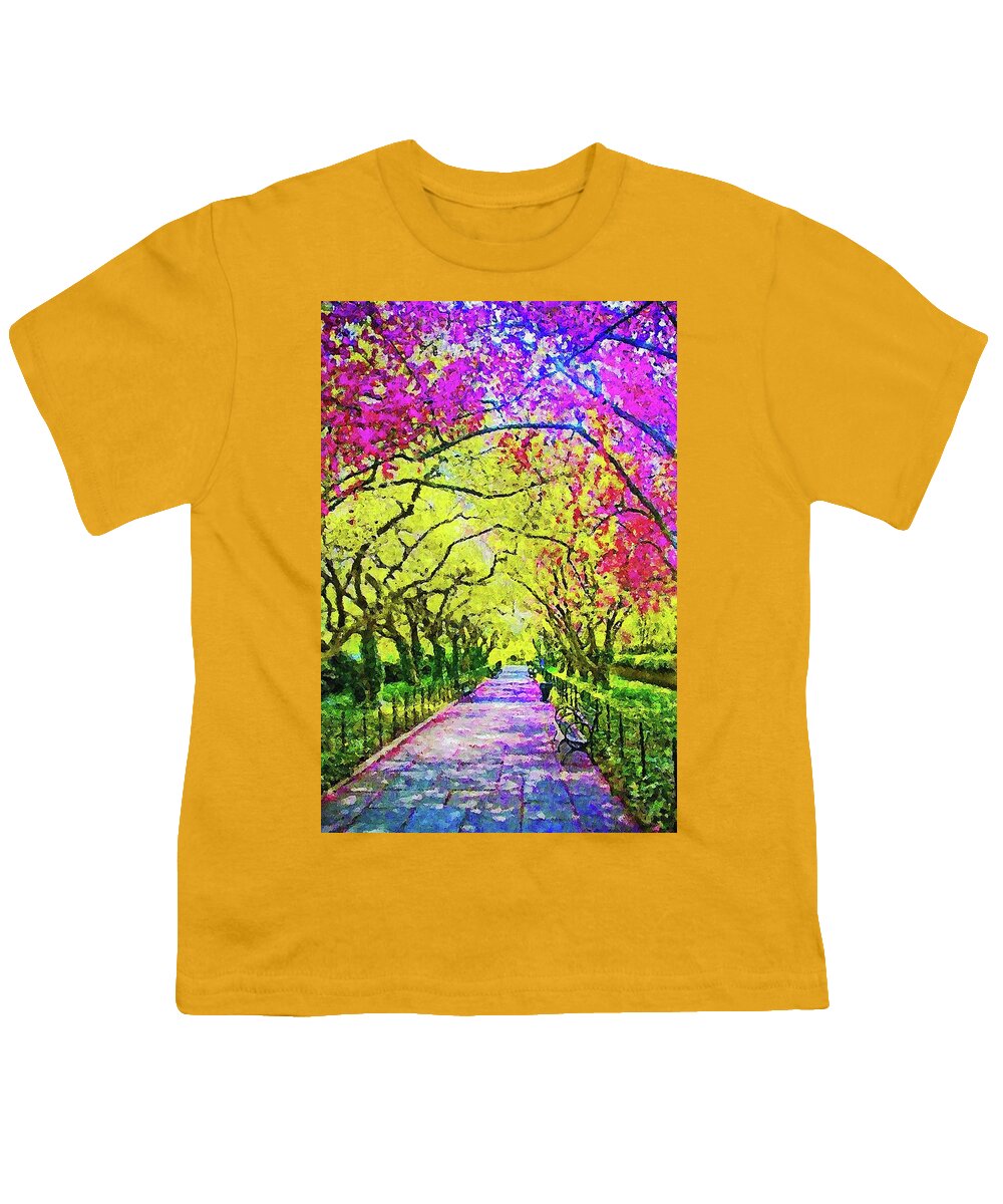 Spring New York Youth T-Shirt featuring the painting Central Park, New York - 01 by AM FineArtPrints