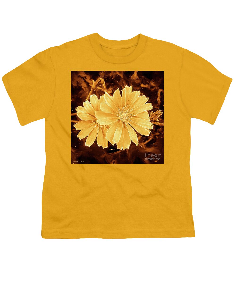 Mona Stut Youth T-Shirt featuring the digital art Blue Daisy Twins Copper by Mona Stut