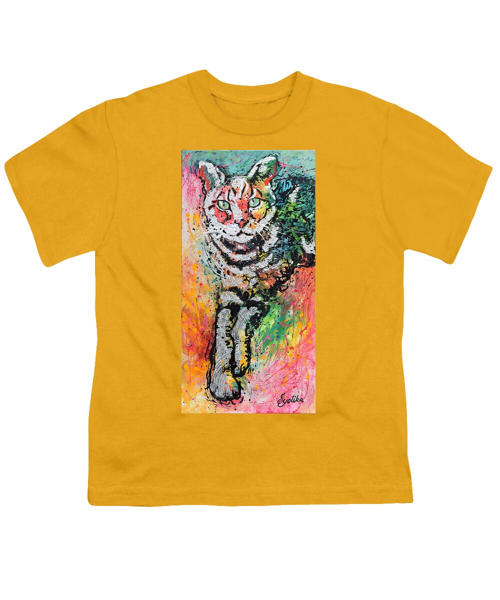 Cats Youth T-Shirt featuring the painting Curious Cat by Jyotika Shroff