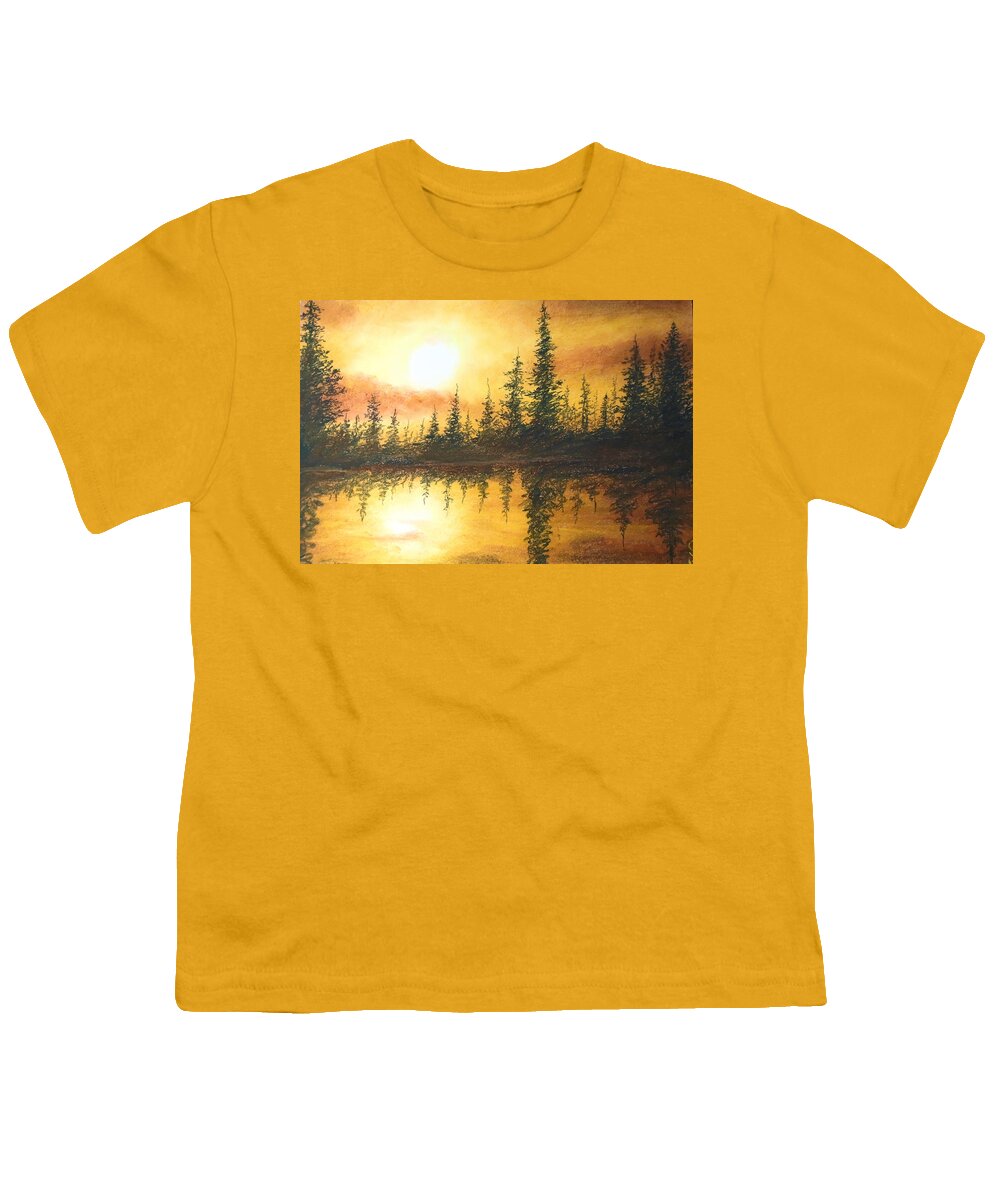 Gold Youth T-Shirt featuring the drawing Golden Mist by Jen Shearer