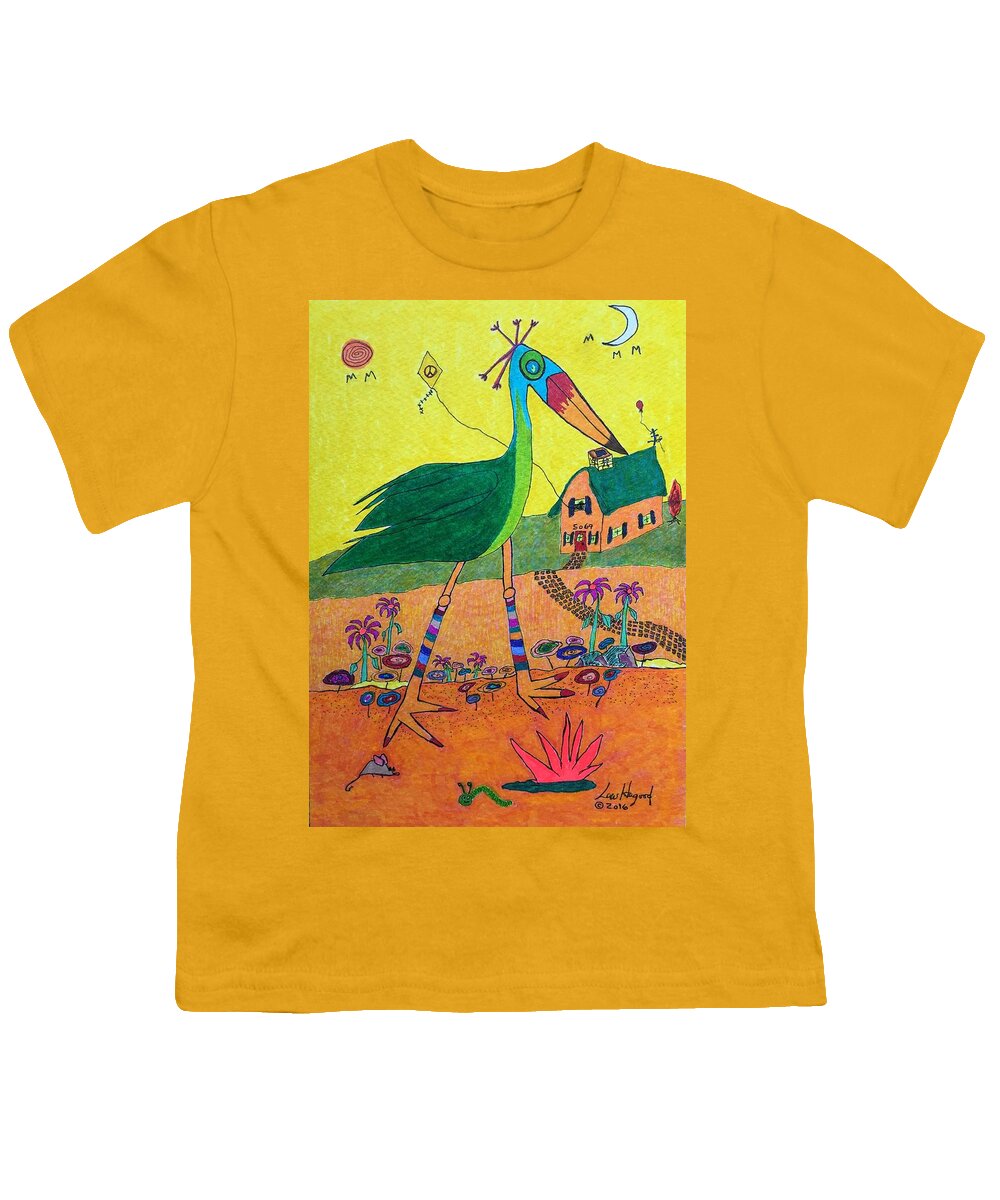 Hagood Youth T-Shirt featuring the painting Green Crane with Leggings and Painted Toes by Lew Hagood