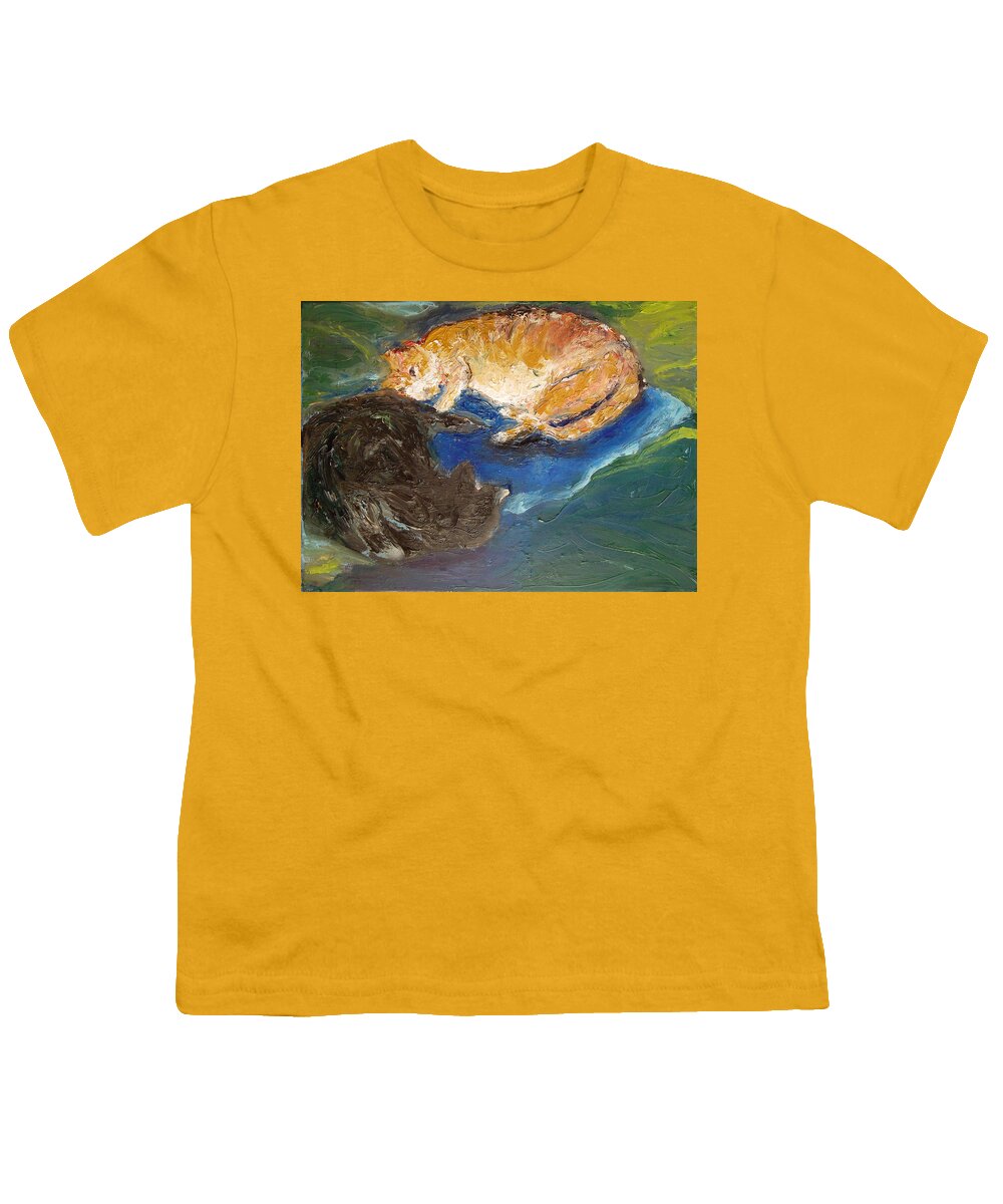 Cats Youth T-Shirt featuring the painting Heads or Tails by Susan Esbensen