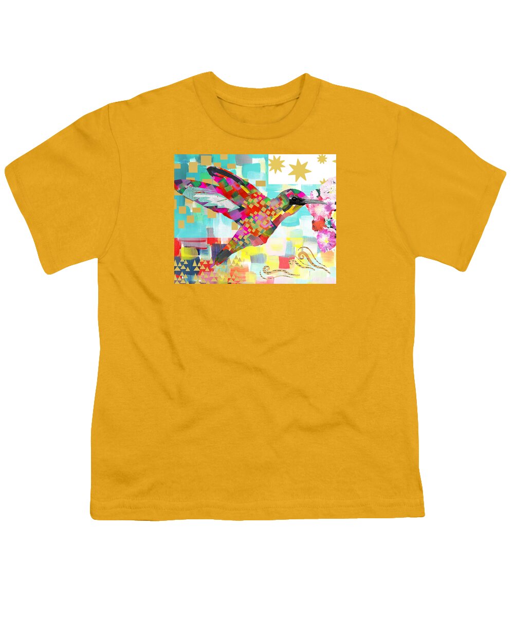Humming Bird Collage Youth T-Shirt featuring the mixed media Humming Bird by Claudia Schoen