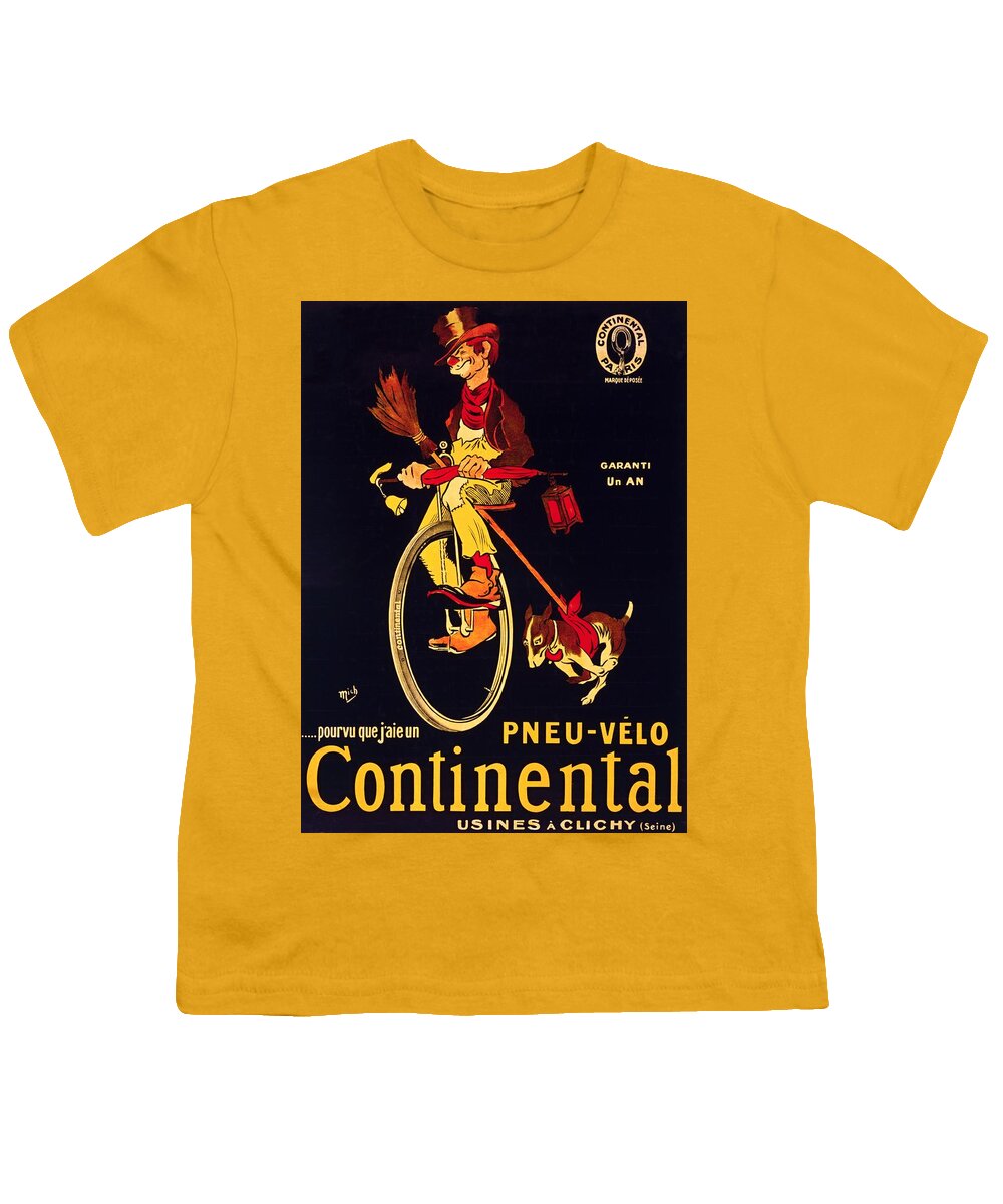 Advertising Poster Youth T-Shirt featuring the painting If only I had a Continental bicycle tire advertising poster 1909 by Vincent Monozlay