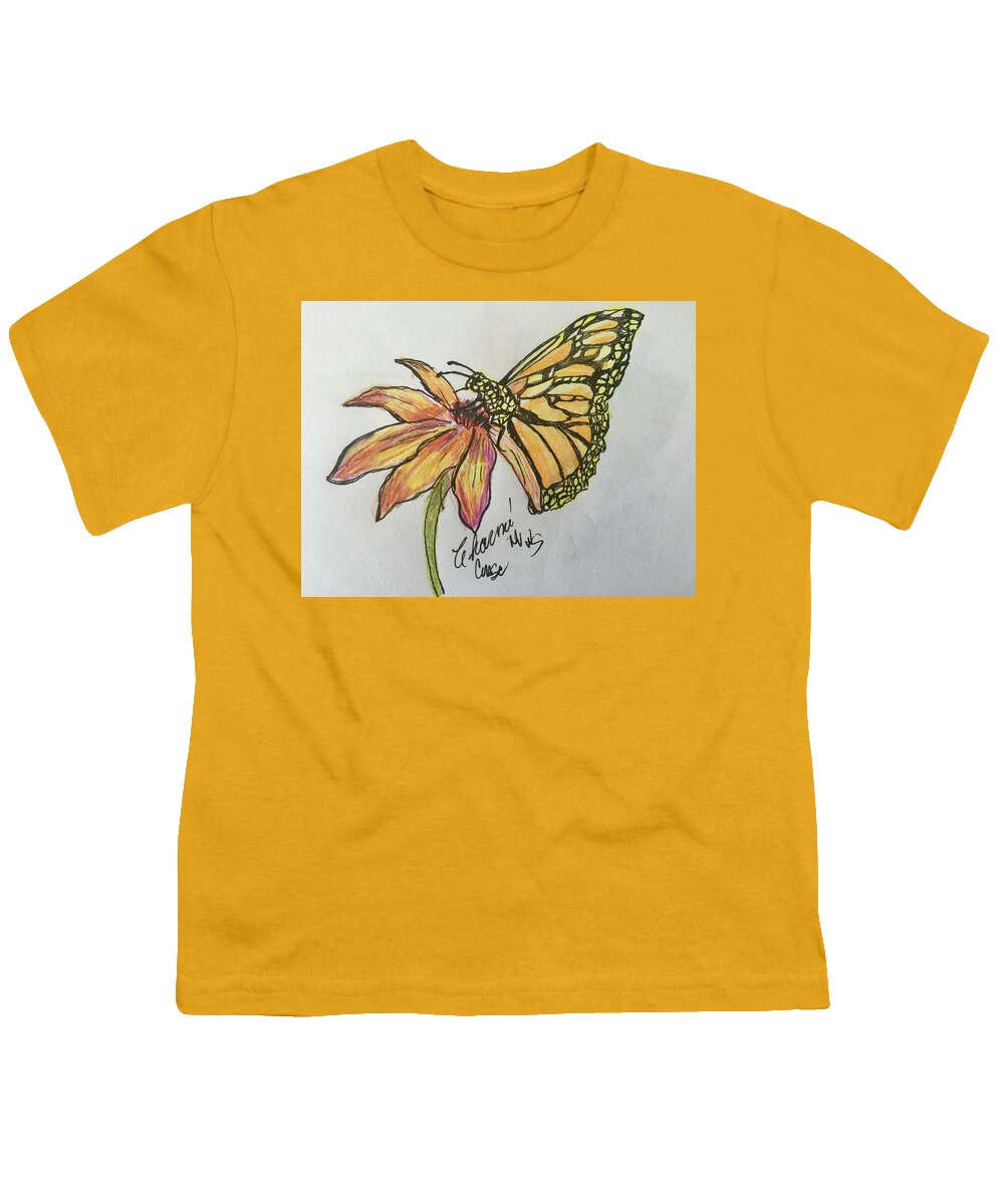 Butterfly On Flower Youth T-Shirt featuring the mixed media Just Fluttering Around by Charme Curtin