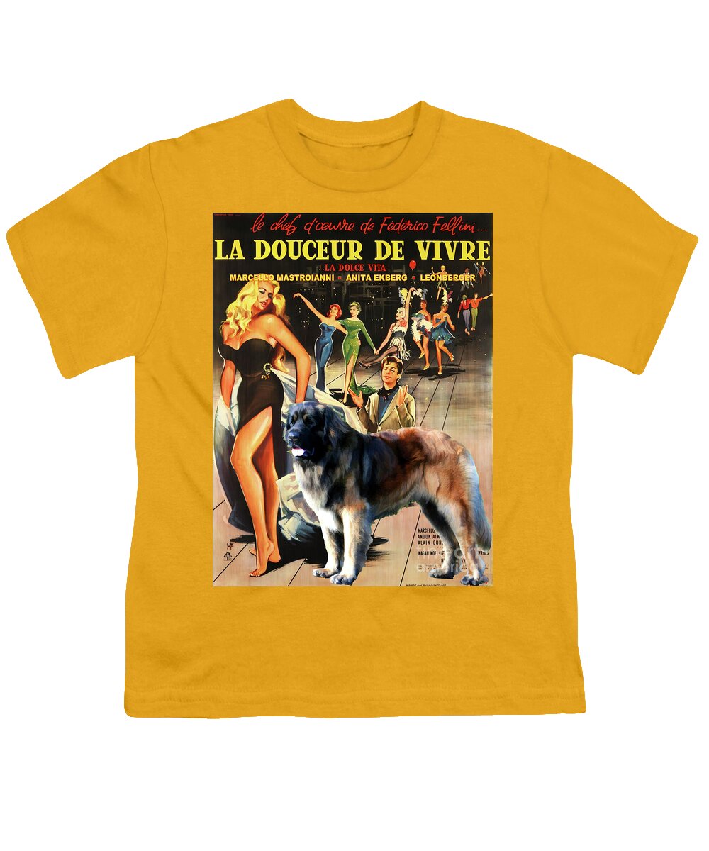 Leonberger Youth T-Shirt featuring the painting Leonberger Art Canvas Print - La Dolce Vita Movie Poster by Sandra Sij