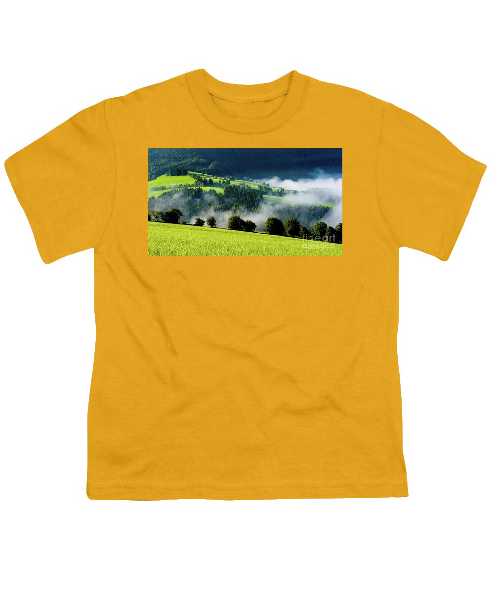 Austria Youth T-Shirt featuring the photograph Misty valley in Austria by Andreas Berthold