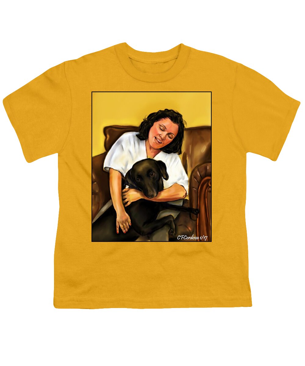 Dog Youth T-Shirt featuring the digital art My cousin and Sara by Carmen Cordova