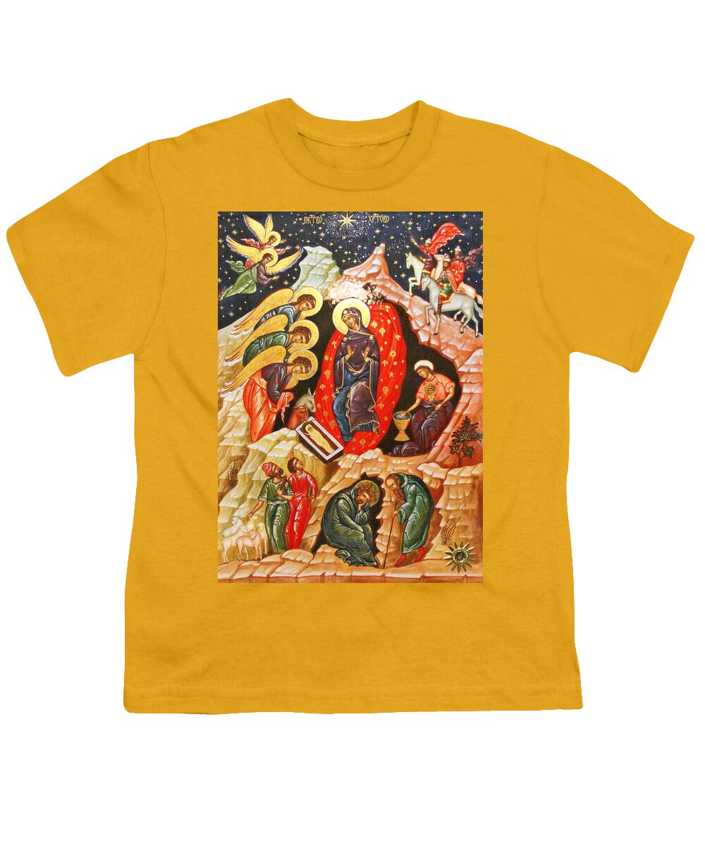 Nativity Youth T-Shirt featuring the painting Nativity Icon by Munir Alawi