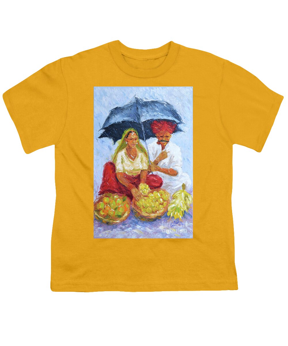  Youth T-Shirt featuring the painting Rainy Day at the Market by Jyotika Shroff