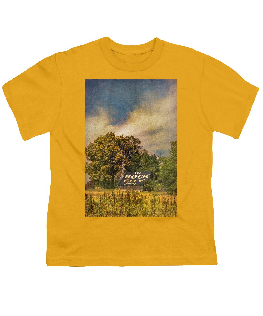 American Youth T-Shirt featuring the photograph Rock City Barn II Watercolors Textured Painting by Debra and Dave Vanderlaan