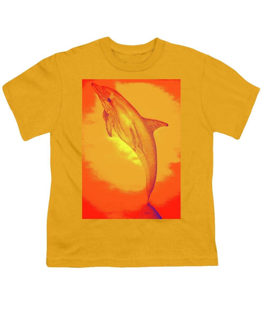  Dolphin Paintings Youth T-Shirt featuring the drawing Sunburst Porpoise by Mayhem Mediums