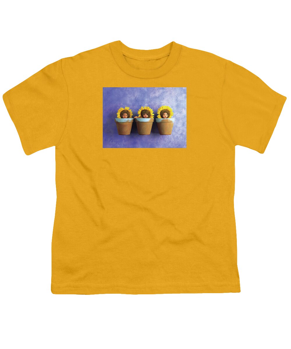 Sunflower Youth T-Shirt featuring the photograph Sunflower Pots by Anne Geddes