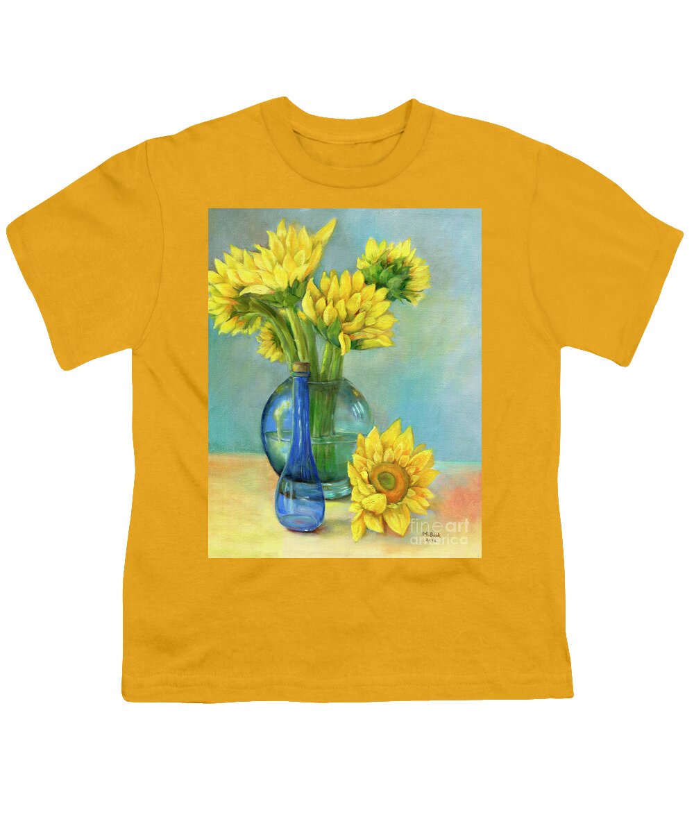 Still Life Youth T-Shirt featuring the painting Sunflowers in a Glass Vase Number Two by Marlene Book