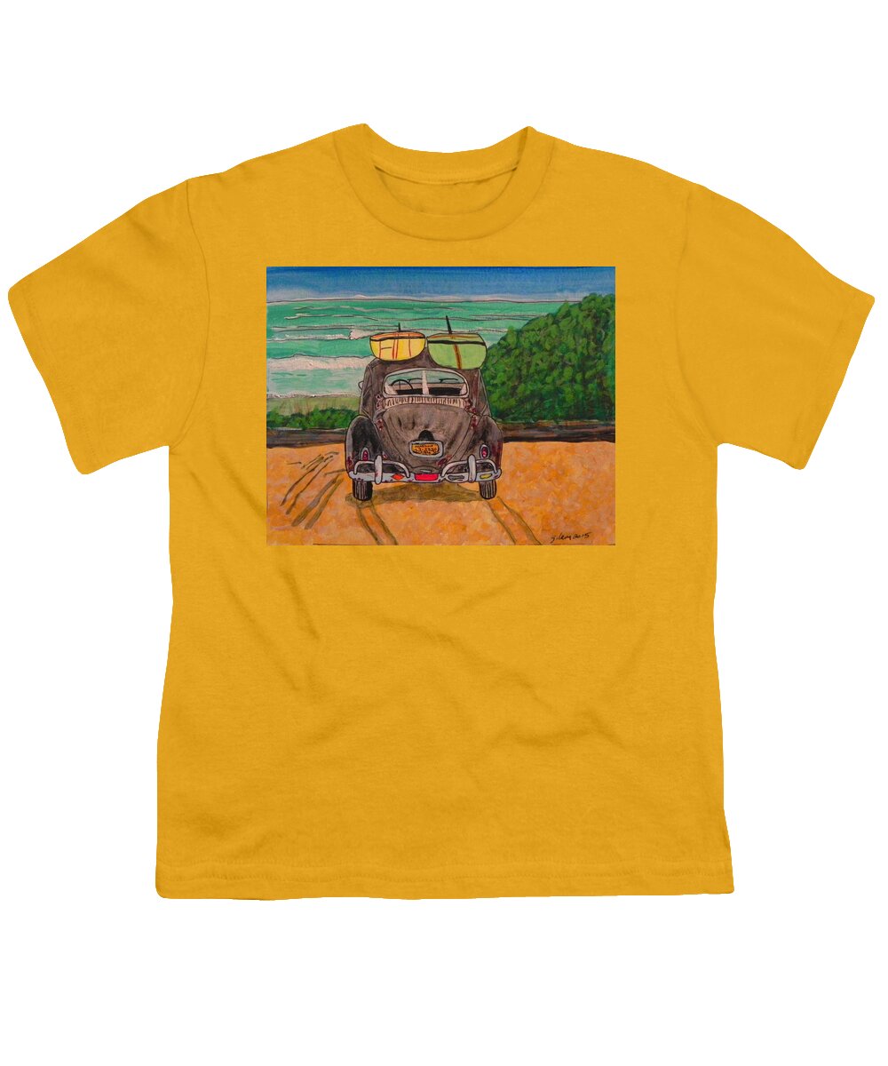 Vw Bus Youth T-Shirt featuring the painting Surf Beetle by W Gilroy