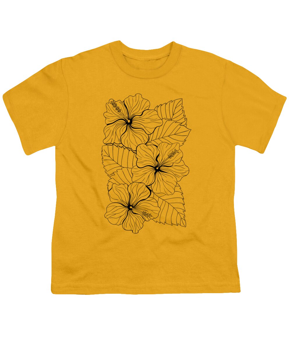 Art Youth T-Shirt featuring the digital art Tropical bouquet of hibiscus with leaves by Katerina Kirilova